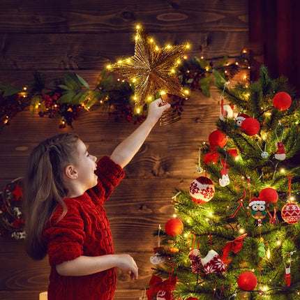 Christmas Tree Topper Star- Glitter Star Tree Topper Lighted with LED Wire Christmas Tree Decorations Christmas Tree Ornament Xmas Party Decoration (12 Inch,Golden)