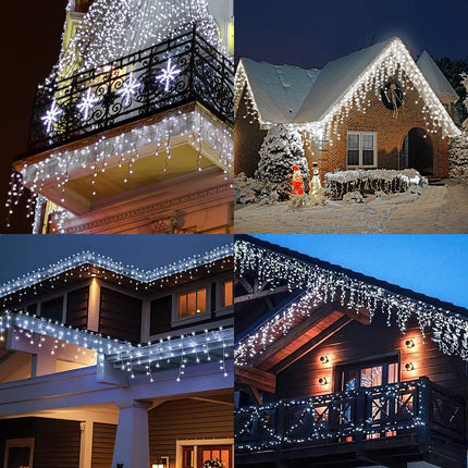 LANFU 400 LED,32 feet,75 Drops Icicle Lights Clust Christmas Lights Outdoor Indoor Decorations String Lights Plug in,8 Functions Curtain for Party Birthday Thanksgiving Easter Wedding Cool White