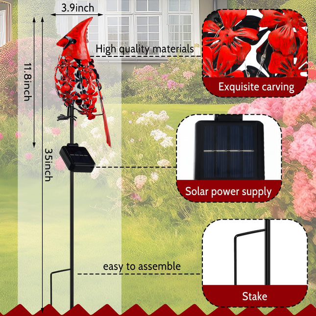 VIHOSE Cardinal Decor Garden Stake Solar Cardinal Garden Decor Metal Red Cardinal Bird Solar Lights Cardinal s for Christmas Outside Outdoor Yard Patio Lawn Porch Cemetery Grave