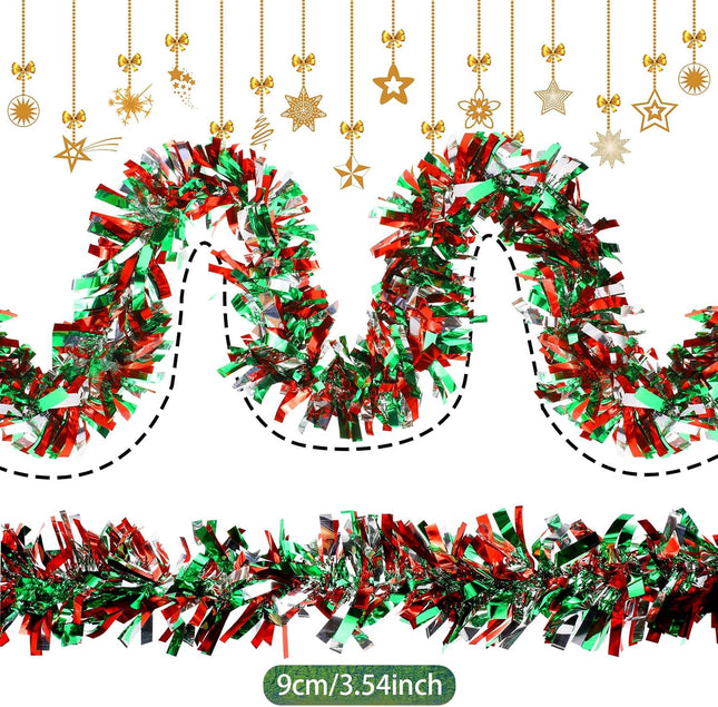 Sosation 100 ft Christmas Tinsel Garland Christmas Tree Garland Bulk Glitter Twist Garland Metallic Streamer Indoor Outdoor Hanging Christmas Decorations(Silver Red Green)