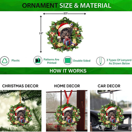 Talataca Schnoodle 2D Flat Christmas Ornament, Schnauzer Poodle Mix Wearing A Christmas Hat Wreath Pine Tree Decor, Hanging House Charm Eve Keepsake, Car Rear View Mirror Accessories, Xmas