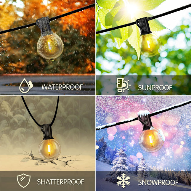 DAYBETTER 50FT Outdoor String Lights Waterproof,Patio Lights with 25 Shatterproof Dimmable LED Edison Bulbs(+1 Spare),Connectable G40 Globe String Lights for Outside Garden Yard Porch,Black Wires