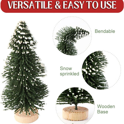 8Psc Mini Christmas Tree Bottle Brush Trees - Flocked Artificial Christmas Trees with Wooden Base for Christmas Decorations - Small Christmas Decor for Christmas Party Craft & Home Decor (Blue-Green)