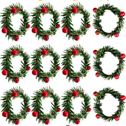 12PCS Christmas Napkin Rings Christmas Garland Napkin Holder Holly Berry Candle Wreath for Banquet Table Decorations