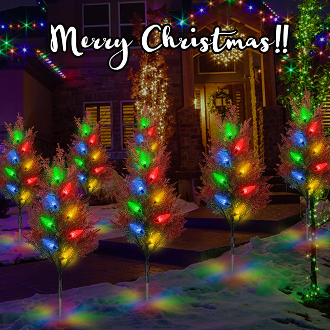 Strawberry Christmas Decorations Outdoor,2PACKS 40LED C6 Strawberry Tree Solar Garden Lights with Xmas Ornaments s Decor,Solar Christmas Tree Lights for Home/Lawn/Porch Decor