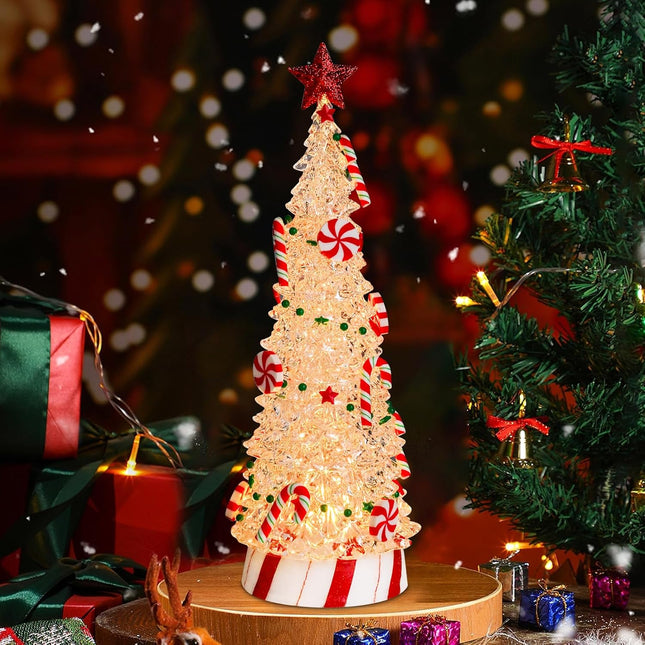 Small Christmas Tree Vintage Tabletop Christmas Tree Mini Candy Christmas Tree Holiday Decoration with LED Lights White Christmas Tree 12.6 inch