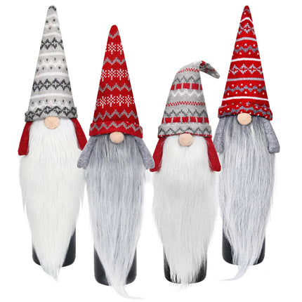 D-FantiX Christmas Gnome Wine Bottle Covers, 4 Pack Handmade Tomte Swedish Gnomes Wine Bottle Toppers Decorative Santa Scandinavian Plush Christmas Decorations Year Dining Table Decor Party