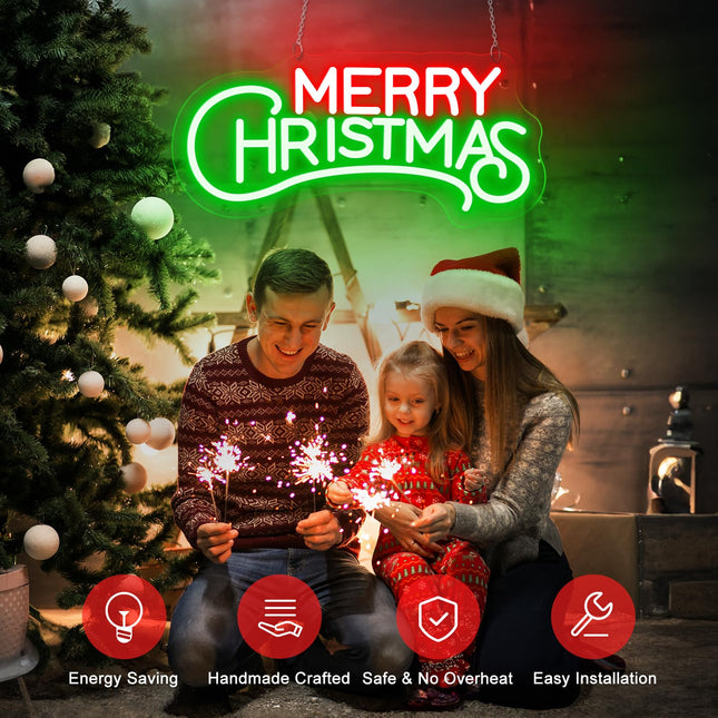 Merry Christmas Neon Sign - Acrylic Christmas Neon Signs, Red Green LED Christmas Lights Sign for Wall Decor Best s Christmas Party Kids Room Year, USB Powered,16'' × 7.5''