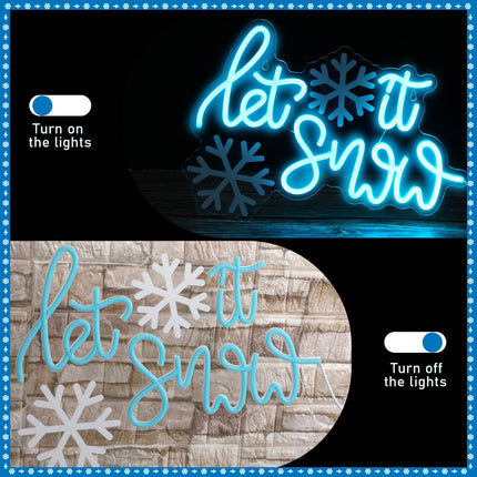Let It Snow Neon Sign Christmas Neon Light Winter LED Sign 11.8 x 16.5 Inch Snowflake Window Light Wall Art Decoration USB Powered for Christmas winter Birthday Ceremony Party Decor