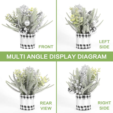 SY Super Bang Small Buffalo Check Plaid Christmas Tree, Artificial Mini Tabletop Christmas Tree Decorations with Silver Ornaments, for Home Holiday Indoor Party Xmas Decor.