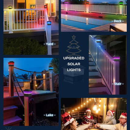 RGB&Warm Solar Post Cap Lights 50 Lumen, Outdoor 4x4 3.5x3.5 4.5x4.5 or 5.5x5.5 Led Fence Deck Patio Garden Post Lights for Christmas Halloween Parties(Black, 6 Pack)