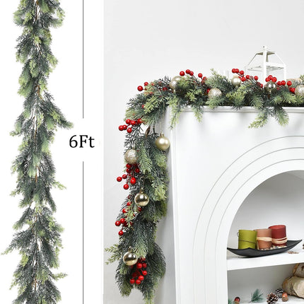 Pine Christmas Garland, 6Ft Christmas Greenery Garland Realistic Cedar Garland Cypress Garland for Holiday Mantel Fireplace Table Centerpiece Decor