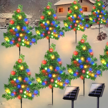 8Pack Outside Christmas Decorations Solar Christmas Tree Stake Lights, 160LED Solar Xmas Tree Lights Waterproof 8 Modes Christmas Garden Pathway Lights for Outside Xmas Holiday
