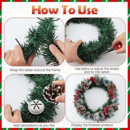 12 Pcs 12'' Christmas Wire Wreath Frames with Plier Metal Live Wreath Form Heavy Duty Wreath Frame Round Wreath Making Rings Base, Adjustable Shape, for Christmas, Green