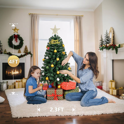 Bonnlo Artificial Christmas Tree, Full 4ft Christmas Tree w/ 346 Branch Tips, Small Xmas Tree for Home, Office, Party Decoration, Green