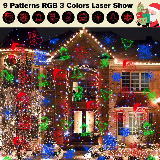 Laser Christmas Projector Lights Outdoor, 3 Colors RGB Christmas Laser Lights Outdoor Waterproof Holiday Projector Christmas Decorations Indoor Outdoor Landscape Lights for Home Garden Yard