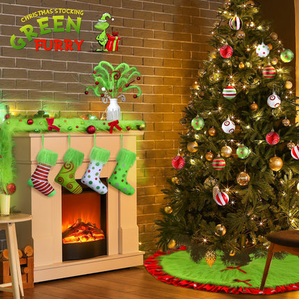 6 Pcs Whimsical Green Furry Christmas Tree Picks Decorations Christmas Woolen Curly Pick 20” Furry Spiral Curly Sprays Artificial Glitter Berry Stems for Xmas Tree Topper Wreath Crafts