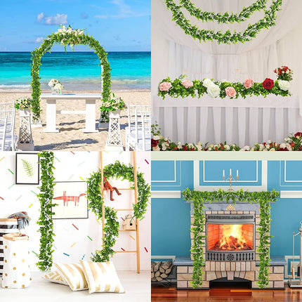 BLEUM CADE 2 Pack Faux Eucalyptus Garland with Lights, 5.9 FT Artificial Greenery Garland Fake Garland Hanging Eucalyptus Vines for Home Decor Party Home Table Decoration(Grey Green)