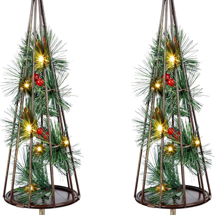Glintoper Christmas Table Decorations, 2 Pack Lighted Xmas Tree with Golden Star, Battery Operated with LED Lights, Light Up Tabletop Xmas Tree for Holiday Party Desk Home Mantel Display Ornament