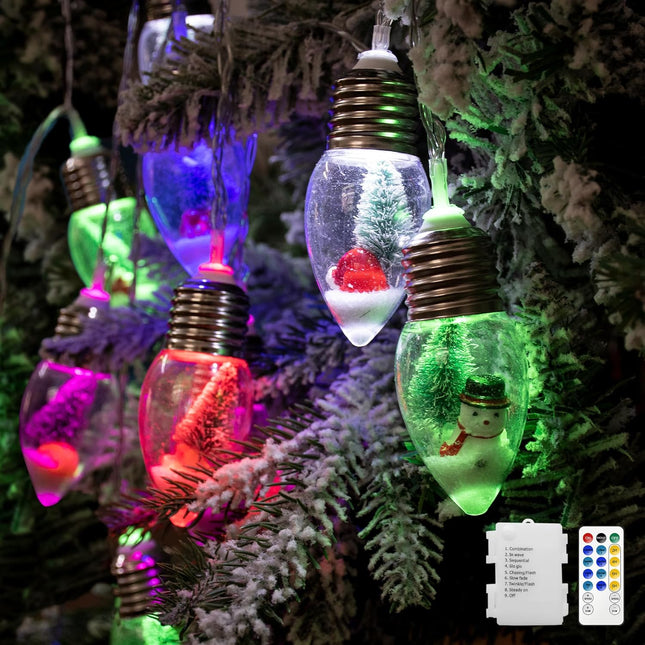 YOLIGHT Christmas Bulb String Lights Battery Operated with Remote Timer, 13ft 20 LED Christmas Tree Lights with Cute Ornament, Snow Globe Fairy Lights for Home Room Mantel Christmas Decor (Multicolor)