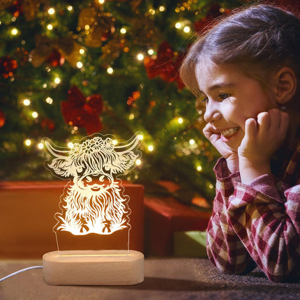 Dreyoo Highland Cow Night LED Light Acrylic Cute Highland Cow Nursery Night Lamp Christmas Bedside Lamp Highland Cow Decor Funny Animal Highland Cow s for Girls Boys Teens Farmers Cow Lovers