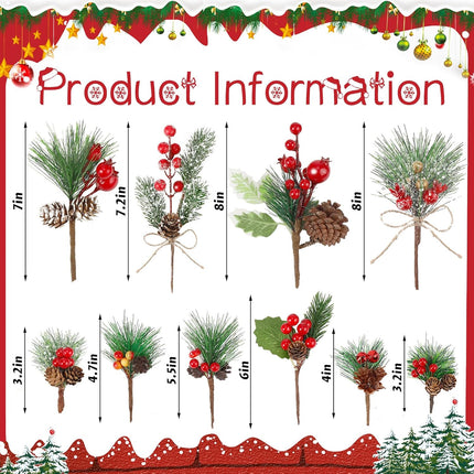 50Pack Christmas Picks Artificial Assorted Red Berry Stems Christmas Tree Picks and Faux Sprays Pine Picks with Evergreen Holly Sprigs for Winter Crafts Wreath Supplies Christmas Tree Decoration
