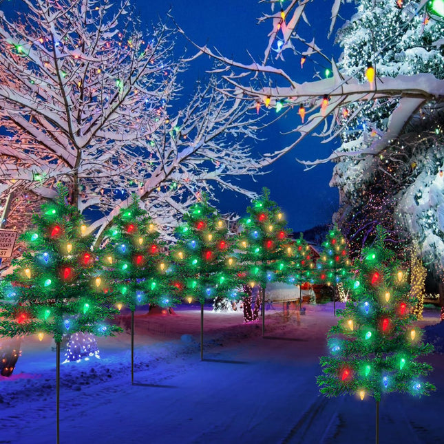 Solar Christmas Decorations Outdoor 4 Packs Christmas Tree with 80pcs Multi-Color Strawberry Led Lights 8 Lighting Modes Waterproof Pathway Lights for Outside Garden Yard House Front Porch Door