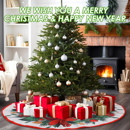 Christmas Tree Skirts 36 Inch, Xmas Tree Base Cover Mat for Christmas Tree, Snowflake Christmas Tree Skirt for Holiday Ornament for Xmas Party Christmas Decorations (90cm, Wreath Style)