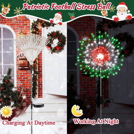 6 Pcs Christmas Solar Firework Lights Solar Lights Outdoor Garden 120 LED 8 Modes Waterproof LED Sparkler Lights Outdoor for Patio Yard Pathway Walkway(Red, White, Green)