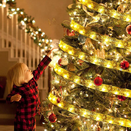 Dailyart Christmas Ribbon Fairy Lights 2 Pack Total 100LED USB& Battery Operated String Lights Timer 46FT Christmas Lights Indoor with 8 Modes Fairy Lights with Remote for Xmas Tree Garland Decoration