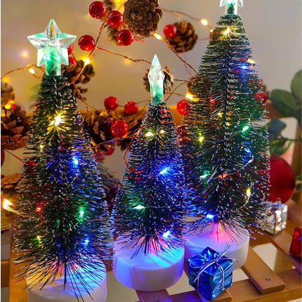 Bottle Brush Christmas Trees, Set of 3 Bottle Brush Trees with LED Lights for Christmas Decor, Mini Christmas Tree for Tabletop,Christmas Decorations Indoor,Green Frosted Sisal Trees Xmas Decor