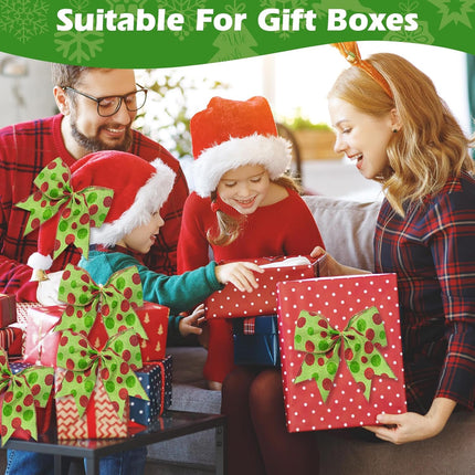 12 PCS Red Green Christmas Bows Decoration, 6 Inch Large Bow Ornaments for Christmas Tree, Bow Garland Christmas, Christmas Wreaths Bows Xmas Tree Elf Dot Bows Ribbons Ornaments for Party