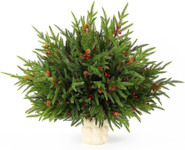 12PCS 17" Artificial Norfolk Pine Branches Christmas Decorations, Fake Cedar Stems with Pine Needle&Cone&Berry for Xmas Decor, Faux Pine Pick Green Plants Ornaments for Home/Holiday/Party