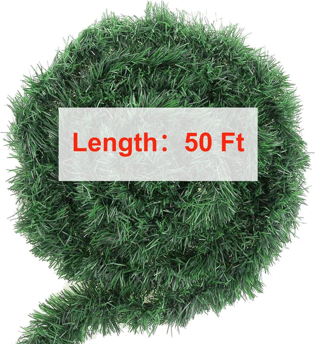 50 Foot Garland for Christmas Decorations, Non-lit Green Soft Christmas Garland for Outdoor or Indoor Use, Artificial Greenery Garland for Holiday Home Stairs Fireplaces Decor