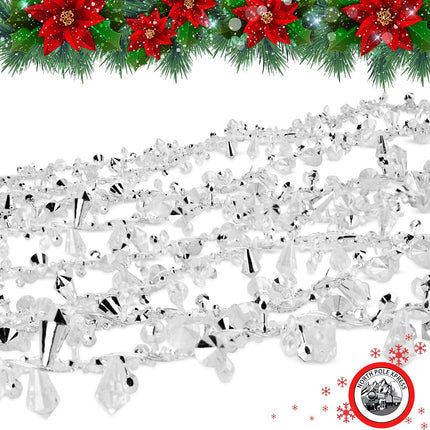 9 Foot Silver & Clear Crystal Acrylic Bead Christmas Garland Iridescent Christmas Tree Garland Perfect for White Winter Theme Trees Garland Christmas Decorations for Indoor Use