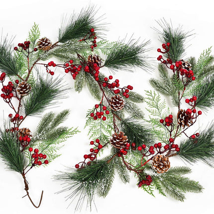 DearHouse 6FT Berry Pine Christmas Garland with Spruce Cypress Berries Pinecones Winter Artificial Greenery Garland for Holiday Season Mantel Fireplace Table Runner Centerpiece Year Decor