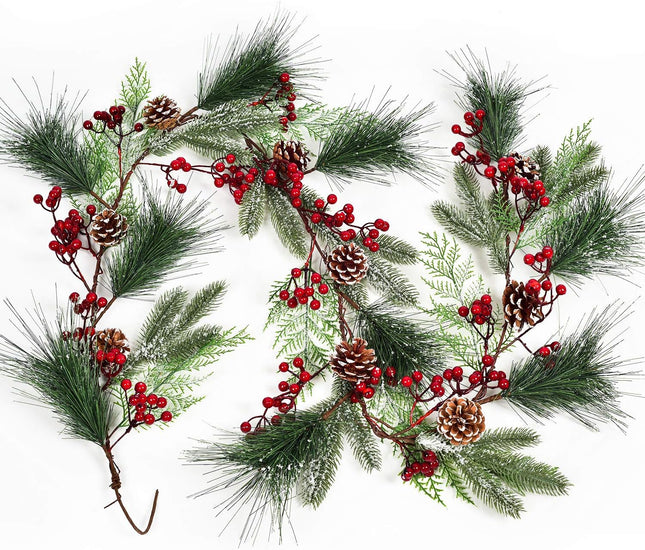 DearHouse 6FT Berry Pine Christmas Garland with Spruce Cypress Berries Pinecones Winter Artificial Greenery Garland for Holiday Season Mantel Fireplace Table Runner Centerpiece Year Decor