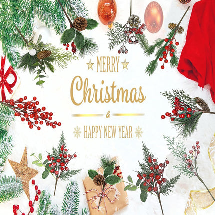 22 Pcs Large Artificial Christmas Tree Picks, Assorted 20 Kinds Red Berry Picks Stem Faux Pine Branches Flower Pick with Pinecones Apples Holly Leaves for Winter Holiday Season Home Decor