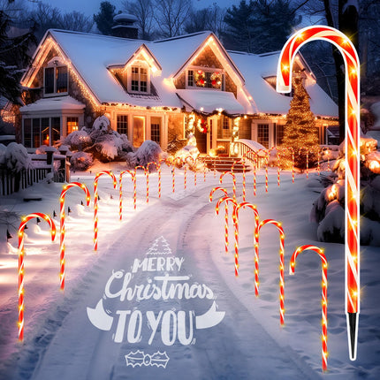 Brightown 28" Candy Cane Lights with Stakes, 10 Packs Large Christmas Pathway Lights Outdoor, Candy Cane Lights Outdoor Pathway Christmas Decorations for Yard Lawn Garden Walkway Sidewalk