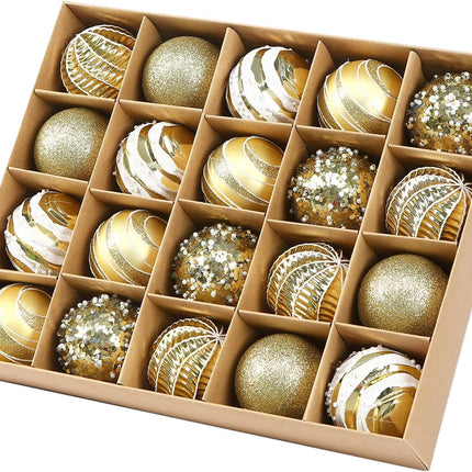 Sattiyrch 20ct Christmas Balls Ornaments Set,60mm/2.36" Gold Shatterproof Plastic Decorative Christmas Tree Decorations Set (Golden)
