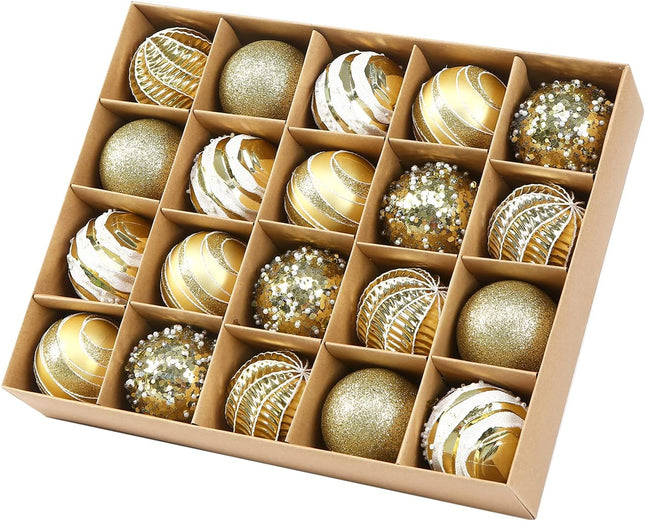Sattiyrch 20ct Christmas Balls Ornaments Set,60mm/2.36" Gold Shatterproof Plastic Decorative Christmas Tree Decorations Set (Golden)