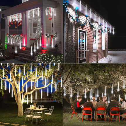 echosari Meteor Shower Lights Battery Powered, 12 Inch 8 Tube 192 LED Icicle Christmas Lights Outdoor, Waterproof Falling Rain Lights for Xmas Tree Holiday Party Patio Decor (Cool White)
