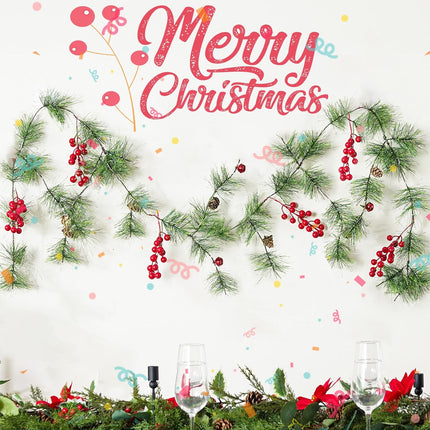 6.56FT Christmas Garland with Lights 100 LED Prelit Christmas Smokey Pine Garland, 8 Flash Modes and Timer for Xmas Table Mantle Fireplace Wall Room Outdoor Indoor Decoration
