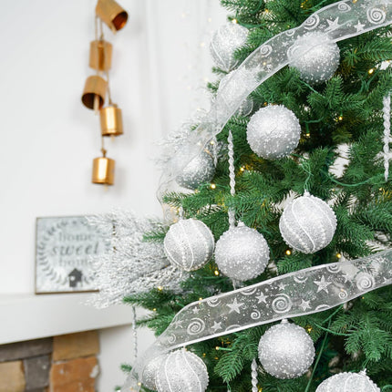 3.15" Christmas Ball Ornaments 12pcs Sequin Christmas Balls Shatterproof Christmas Tree Ornaments Glitter Christmas Ornaments Plastic Hanging Pearl Balls for Xmas Trees,Holiday Party(White)
