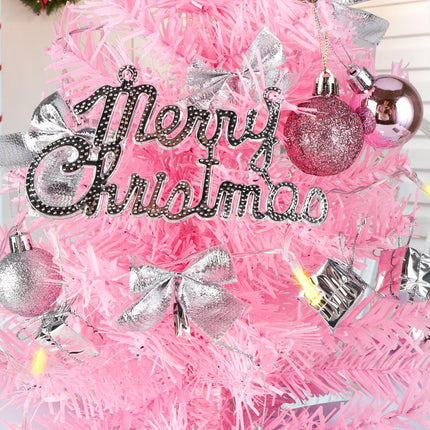 Pink Tabletop Christmas Tree with Lights, 24inch/2ft Mini Pink Christmas Tree, Pink Tabletop Christmas Tree with Star Treetop, Bow Boxes and Ball Ornaments for DIY Christmas Decoration