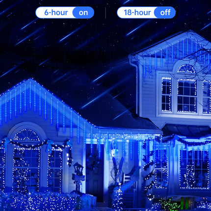 Blingstar Meteor Shower Lights Outdoor 10Tubes 16 Inch 360 LED Christmas Lights Waterproof Falling Rain Lights Plug in Dripping Icicle Lights for Tree Porch Roof Yard Xmas Halloween Decoration, Blue