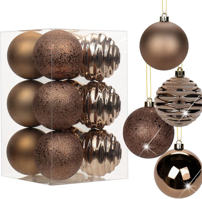 3.15" Christmas Ball Ornaments Brown 12 Pcs Shatterproof Christmas Tree Decorations Xmas Tree Medium Christmas Ornaments Balls with Hanging Loop for Halloween Wedding Holiday Party Wreath Home Decor