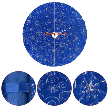 Christmas Tree Skirt Blue 48 inch Silver Christmas Tree Skirt Snowflakes Faux Fur for Xmas Holiday Home Party Decorations