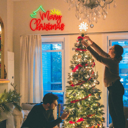 Merry Christmas Neon Sign USB Power Sunshine Light Up Sign Dimmable Christmas Tree Led Neon Light for Christmas Party Year Home Wall Decor (Dimmable USB)