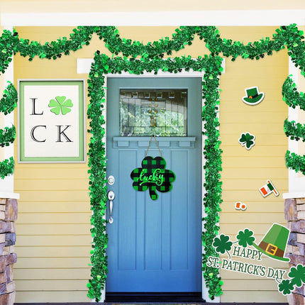 TURNMEON 3 Pack Total 49.2 Ft St.Patrick's Day Tinsel Garlands Decorations DIY Shamrocks Wreath for Front Door Irish Leprechaun Hat St.Patrick's Day Decorations Outdoor Indoor Home,16.4Ft by 4.3" Each